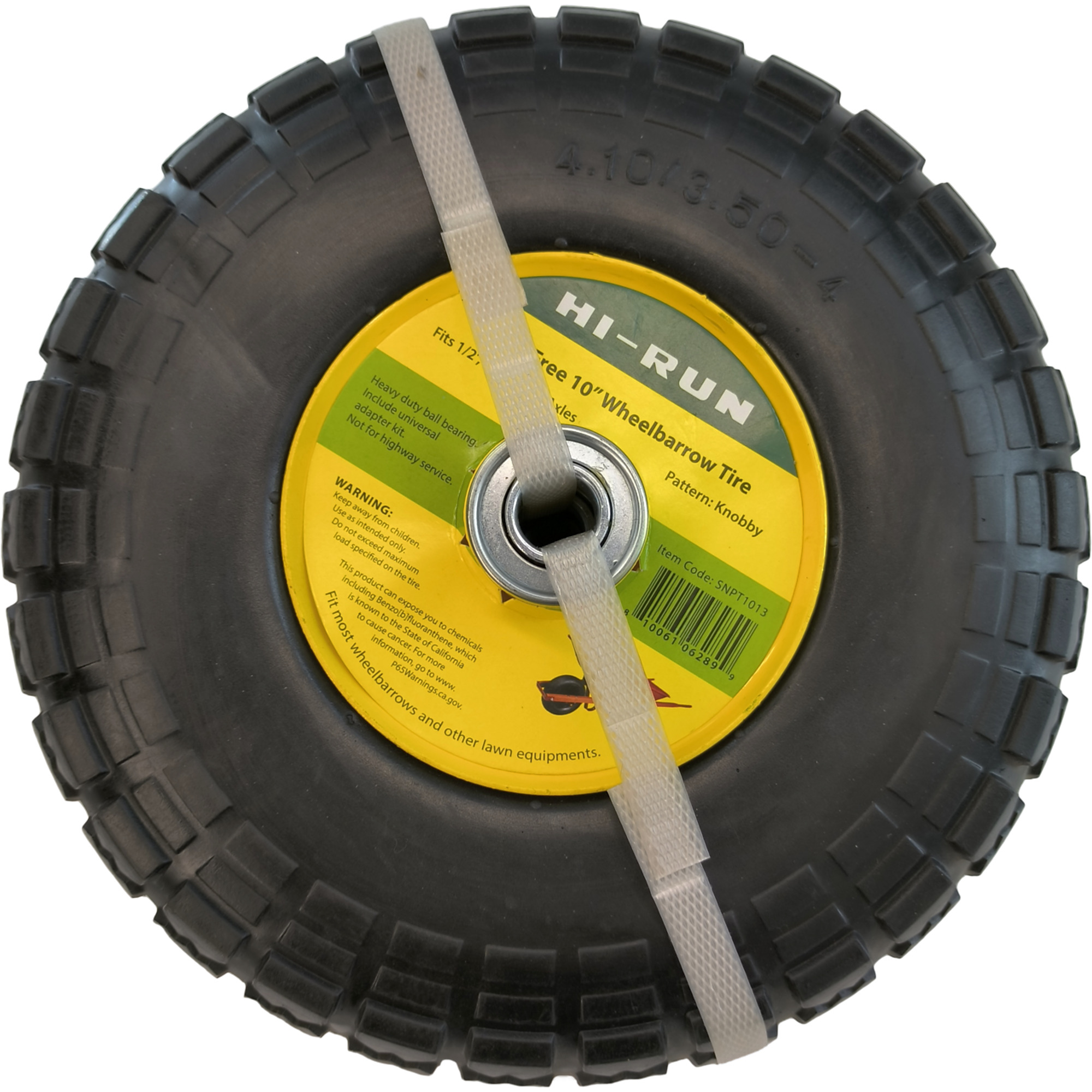 HI-RUN, Flat Free 10in. Wheelbarrow Tire Assembly (Knobby), Tire Diameter 10.2 in, Model# SNPT1013